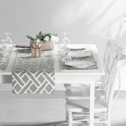 Flash Sale ✨ Exclusive Fabrics Martinique Printed Cotton Table Runner & Placemats Martinique Grey ✨ -Exclusive Fabrics SHOP Exclusive Fabrics Martinique Printed Cotton Table Runner 26 Placemats 13