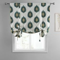 Promo ❤️ Exclusive Fabrics Mayan Printed Cotton Tie-Up Window Shade - 46 X 63 Mayan Teal 🎁 -Exclusive Fabrics SHOP Exclusive Fabrics Mayan Printed Cotton Tie Up Window Shade 3