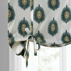 Promo ❤️ Exclusive Fabrics Mayan Printed Cotton Tie-Up Window Shade - 46 X 63 Mayan Teal 🎁 -Exclusive Fabrics SHOP Exclusive Fabrics Mayan Printed Cotton Tie Up Window Shade 4