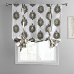 Promo ❤️ Exclusive Fabrics Mayan Printed Cotton Tie-Up Window Shade - 46 X 63 Mayan Teal 🎁 -Exclusive Fabrics SHOP Exclusive Fabrics Mayan Printed Cotton Tie Up Window Shade 9