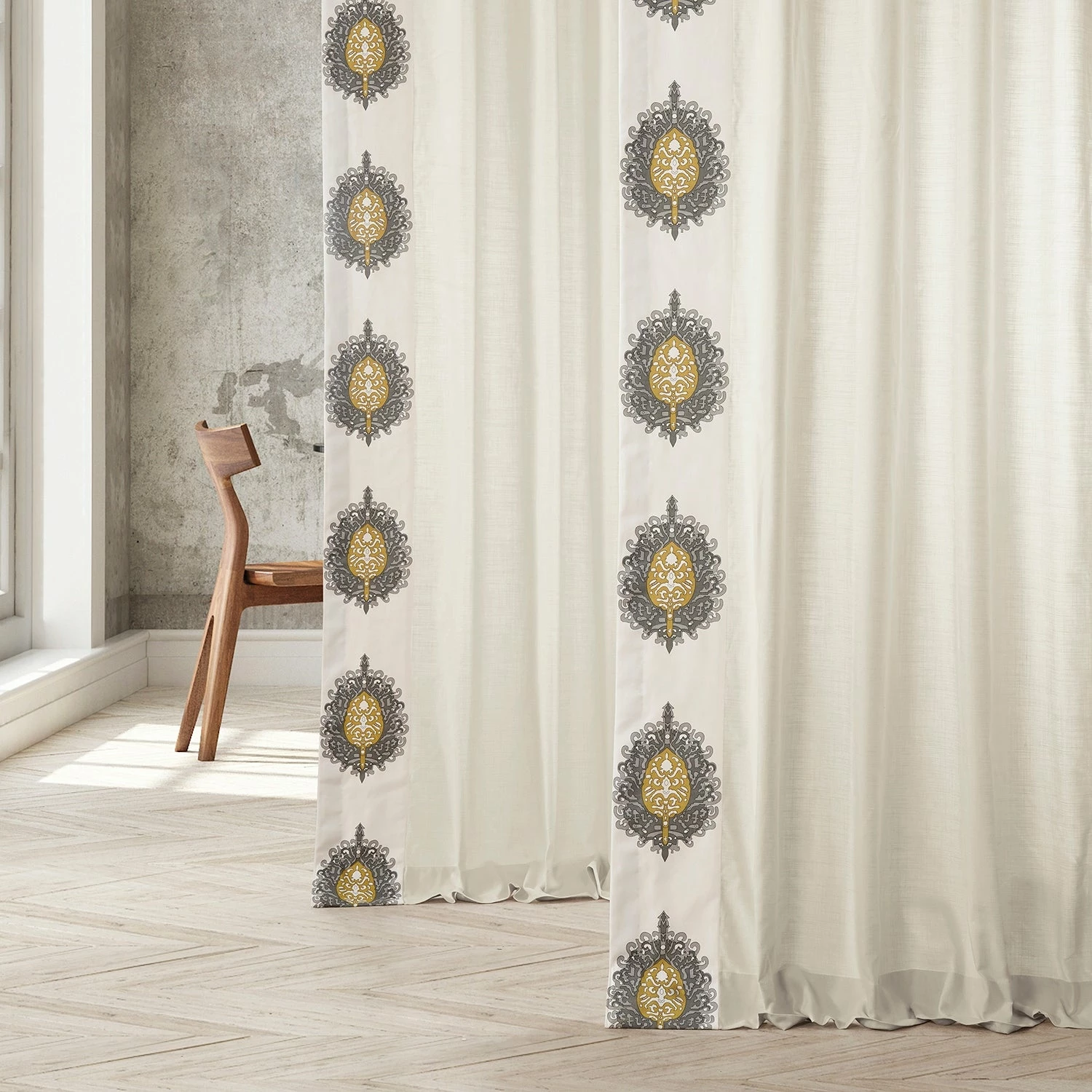 Promo ⭐ Exclusive Fabrics Mayan Solid Cotton Bordered Curtain (1 Panel) Mayan Gold 🌟 5 Promo ⭐ Exclusive Fabrics Mayan Solid Cotton Bordered Curtain (1 Panel) Mayan Gold 🌟 - Image 3