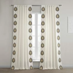 Promo ⭐ Exclusive Fabrics Mayan Solid Cotton Bordered Curtain (1 Panel) Mayan Gold 🌟
