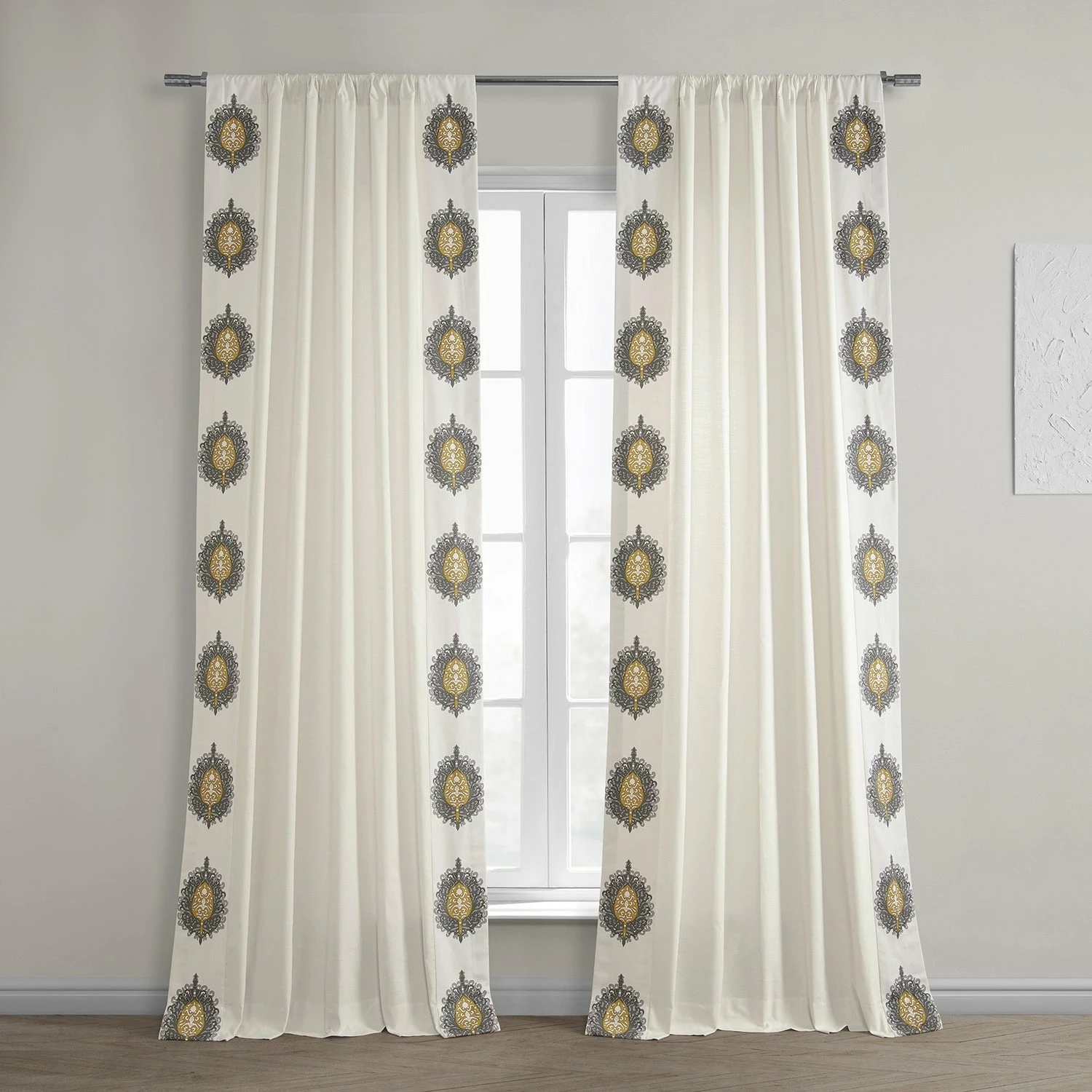 Promo ⭐ Exclusive Fabrics Mayan Solid Cotton Bordered Curtain (1 Panel) Mayan Gold 🌟 3 Promo ⭐ Exclusive Fabrics Mayan Solid Cotton Bordered Curtain (1 Panel) Mayan Gold 🌟