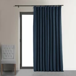 Best Sale 👍 Exclusive Fabrics Midnight Blue Velvet Blackout Extra Wide Curtain (1 Panel) ⌛