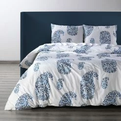 Outlet 🎁 Exclusive Fabrics Paisley Park Blue Cotton Percale Printed Duvet Cover Set 🎁