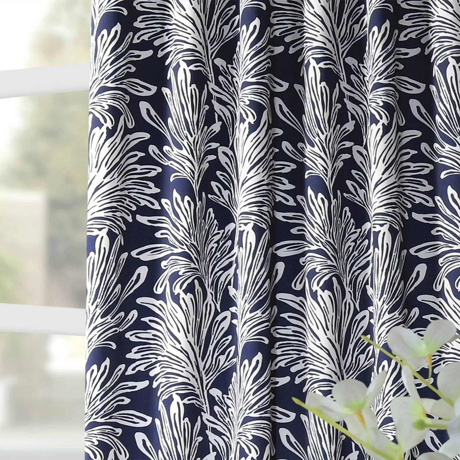 Buy 😍 Exclusive Fabrics Palm Room Darkening Curtain Panel Pair Flora Navy 🤩 11 Buy 😍 Exclusive Fabrics Palm Room Darkening Curtain Panel Pair Flora Navy 🤩 - Image 9