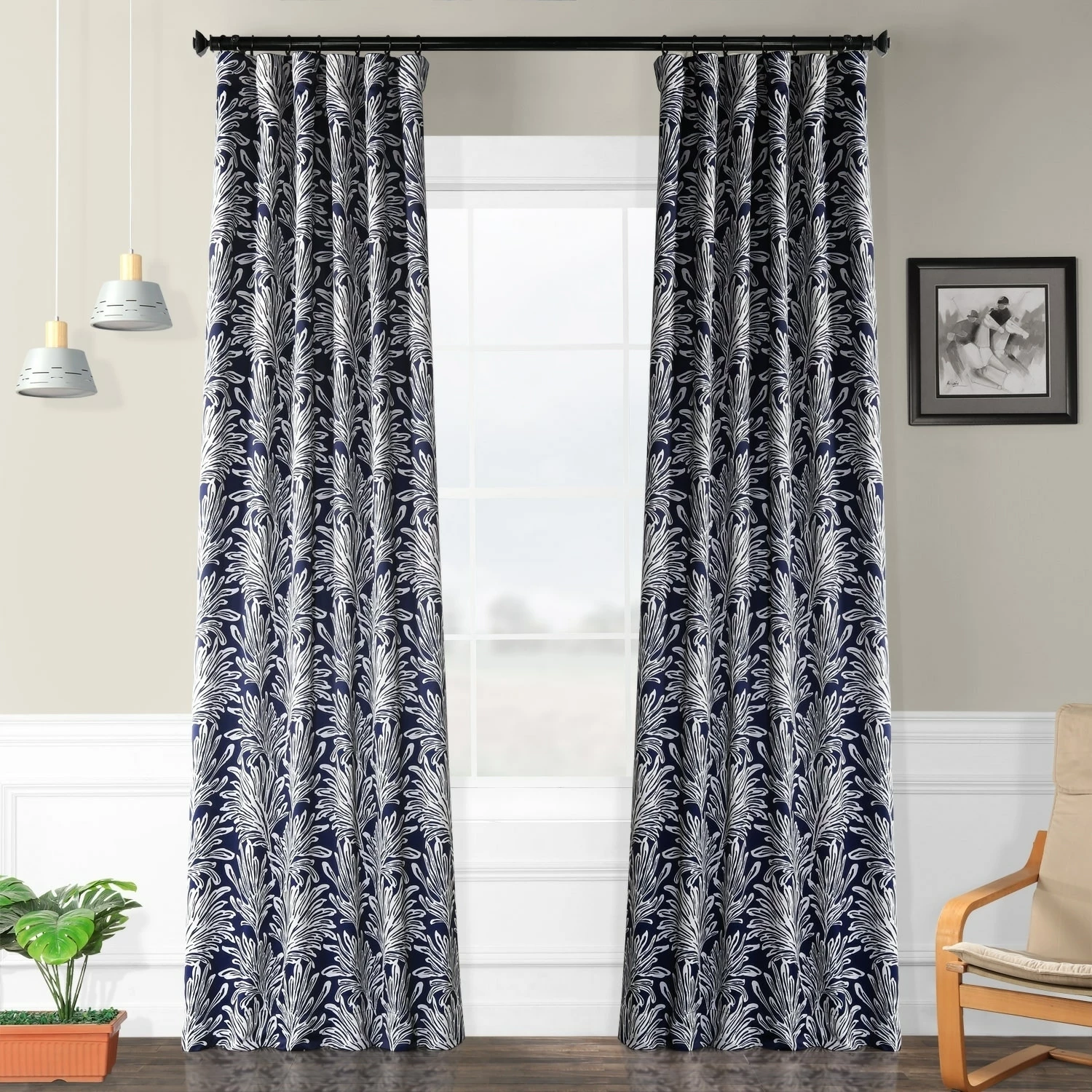 Buy 😍 Exclusive Fabrics Palm Room Darkening Curtain Panel Pair Flora Navy 🤩 3 Buy 😍 Exclusive Fabrics Palm Room Darkening Curtain Panel Pair Flora Navy 🤩
