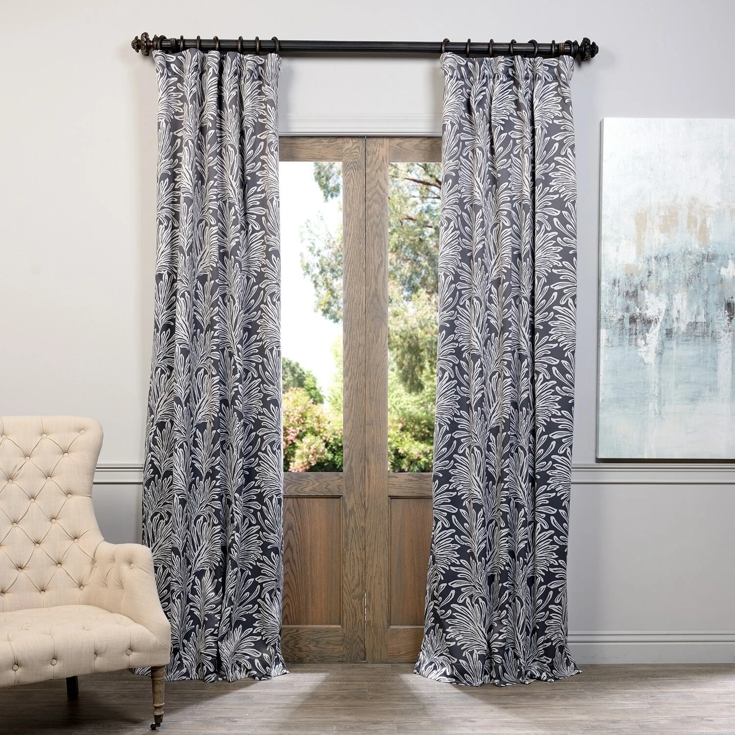 Buy 😍 Exclusive Fabrics Palm Room Darkening Curtain Panel Pair Flora Navy 🤩 12 Buy 😍 Exclusive Fabrics Palm Room Darkening Curtain Panel Pair Flora Navy 🤩 - Image 10