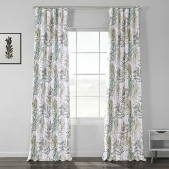 Best Pirce ⌛ Exclusive Fabrics Palms Green Printed Linen Textured Blackout Curtain (1 Panel) 😍