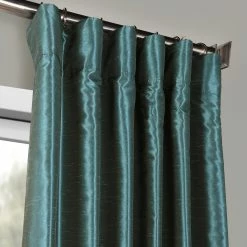 Flash Sale 👍 Exclusive Fabrics EFF Peacock Blue Faux Textured Dupioni Silk Curtain Panel (1 Panel) 👍 -Exclusive Fabrics SHOP Exclusive Fabrics Peacock Blue Vintage Faux Textured Dupioni Silk Curtain Panel 1
