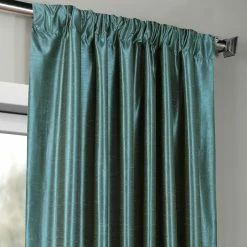 Flash Sale 👍 Exclusive Fabrics EFF Peacock Blue Faux Textured Dupioni Silk Curtain Panel (1 Panel) 👍 -Exclusive Fabrics SHOP Exclusive Fabrics Peacock Blue Vintage Faux Textured Dupioni Silk Curtain Panel 2