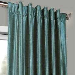 Flash Sale 👍 Exclusive Fabrics EFF Peacock Blue Faux Textured Dupioni Silk Curtain Panel (1 Panel) 👍 -Exclusive Fabrics SHOP Exclusive Fabrics Peacock Blue Vintage Faux Textured Dupioni Silk Curtain Panel 3