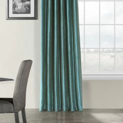 Flash Sale 👍 Exclusive Fabrics EFF Peacock Blue Faux Textured Dupioni Silk Curtain Panel (1 Panel) 👍 -Exclusive Fabrics SHOP Exclusive Fabrics Peacock Blue Vintage Faux Textured Dupioni Silk Curtain Panel 4