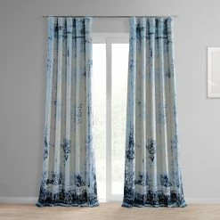 Flash Sale 🥰 Exclusive Fabrics Raindrops Printed Linen Textured Blackout Curtain (1 Panel) Raindrops Blue ❤️