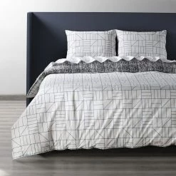 Best Pirce 🛒 Exclusive Fabrics Rave Blue Cotton Percale Printed Reversible Duvet Cover Set 💯