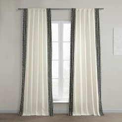 Best reviews of 🥰 Exclusive Fabrics Sharkskin Cotton Bordered Curtain (1 Panel) Sharkskin Black Stripe 🎁