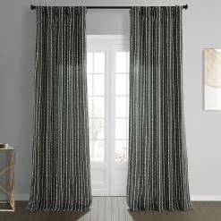 Cheapest ⭐ Exclusive Fabrics Sharkskin Printed Cotton Curtain (1 Panel) Sharkskin Black Stripe ❤️
