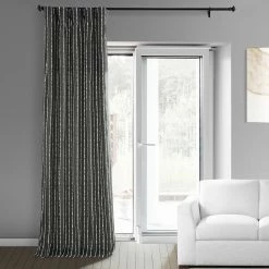Cheapest ⭐ Exclusive Fabrics Sharkskin Printed Cotton Curtain (1 Panel) Sharkskin Black Stripe ❤️ -Exclusive Fabrics SHOP Exclusive Fabrics Sharkskin Printed Cotton Curtain Panel 4