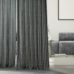 Cheapest ⭐ Exclusive Fabrics Sharkskin Printed Cotton Curtain (1 Panel) Sharkskin Black Stripe ❤️ -Exclusive Fabrics SHOP Exclusive Fabrics Sharkskin Printed Cotton Curtain Panel 5