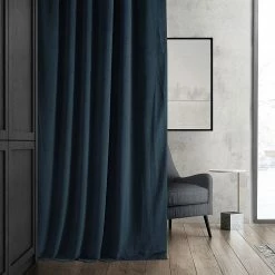 Deals 💯 Exclusive Fabrics Signature Midnight Blue Velvet Blackout Curtain Panel 🥰 -Exclusive Fabrics SHOP Exclusive Fabrics Signature Midnight Blue Velvet Blackout Single Curtain 281 Panel29 2