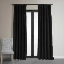 Flash Sale 👍 Exclusive Fabrics Signature Warm Black Velvet Single Blackout Curtain Panel 🔔