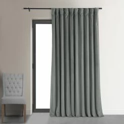 Best Pirce ๐คฉ Exclusive Fabrics Silver Grey Velvet Blackout Extra Wide Curtain (1 Panel) ๐