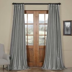 Flash Sale ⭐ Exclusive Fabrics Ex. Fabrics Silver Faux Textured Dupioni Silk Curtain (1 Panel) 🤩