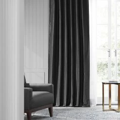 Discount 😀 Exclusive Fabrics Solid Faux Silk Taffeta Jet Black Curtain (1 Panel) 🎉 -Exclusive Fabrics SHOP Exclusive Fabrics Solid Faux Silk Taffeta Jet Black Curtain Panel 1