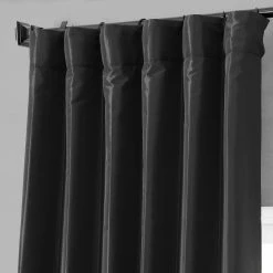 Discount 😀 Exclusive Fabrics Solid Faux Silk Taffeta Jet Black Curtain (1 Panel) 🎉 -Exclusive Fabrics SHOP Exclusive Fabrics Solid Faux Silk Taffeta Jet Black Curtain Panel 2