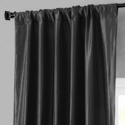 Discount 😀 Exclusive Fabrics Solid Faux Silk Taffeta Jet Black Curtain (1 Panel) 🎉 -Exclusive Fabrics SHOP Exclusive Fabrics Solid Faux Silk Taffeta Jet Black Curtain Panel 3