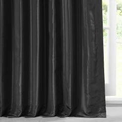 Discount 😀 Exclusive Fabrics Solid Faux Silk Taffeta Jet Black Curtain (1 Panel) 🎉 -Exclusive Fabrics SHOP Exclusive Fabrics Solid Faux Silk Taffeta Jet Black Curtain Panel 4