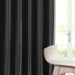 Discount 😀 Exclusive Fabrics Solid Faux Silk Taffeta Jet Black Curtain (1 Panel) 🎉 -Exclusive Fabrics SHOP Exclusive Fabrics Solid Faux Silk Taffeta Jet Black Curtain Panel 5
