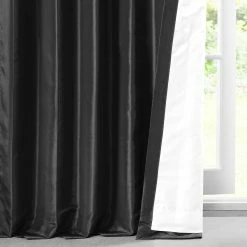 Discount 😀 Exclusive Fabrics Solid Faux Silk Taffeta Jet Black Curtain (1 Panel) 🎉 -Exclusive Fabrics SHOP Exclusive Fabrics Solid Faux Silk Taffeta Jet Black Curtain Panel 6