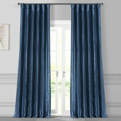 Brand new 😍 Exclusive Fabrics Solid Faux Silk Taffeta Navy Blue Curtain (1 Panel) ✔️