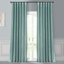 Best Sale 🌟 Exclusive Fabrics Solid Faux Silk Taffeta Robin's Egg Curtain (1 Panel) 🧨