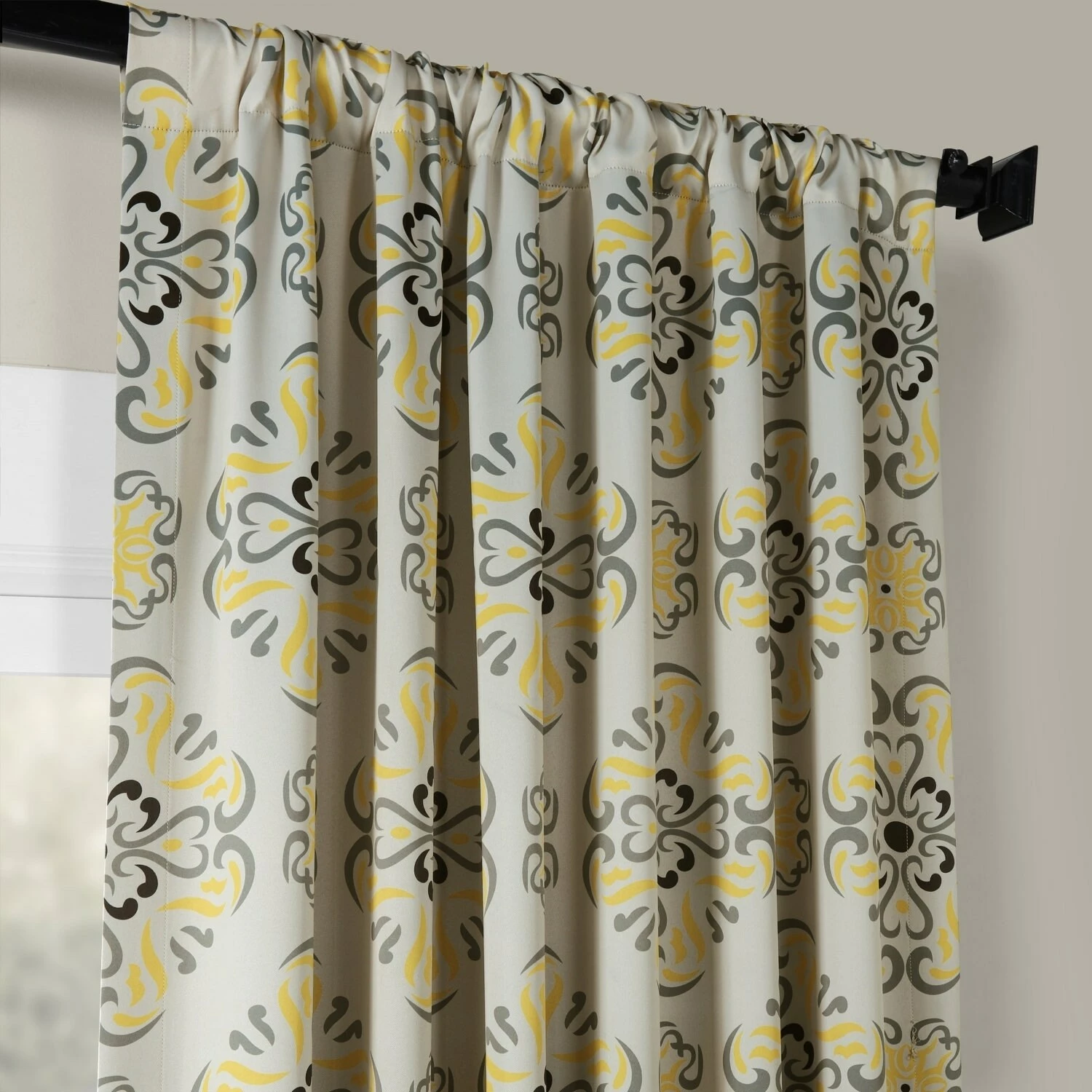 Coupon 🤩 Exclusive Fabrics Soliel Yellow/ Grey Damask Room Darkening Curtain Panel Pair (2 Panels) 🤩 5 Coupon 🤩 Exclusive Fabrics Soliel Yellow/ Grey Damask Room Darkening Curtain Panel Pair (2 Panels) 🤩 - Image 3