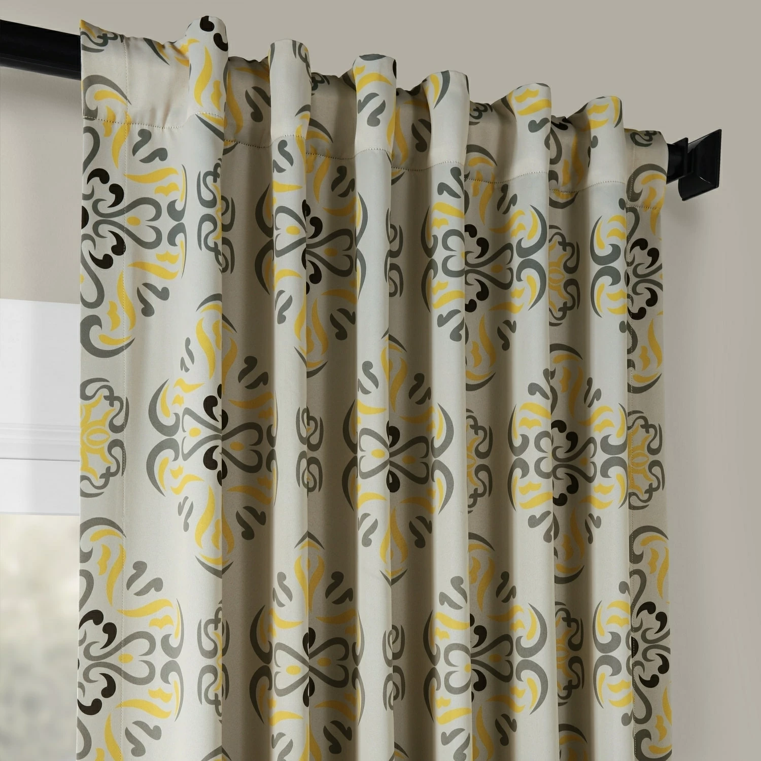 Coupon 🤩 Exclusive Fabrics Soliel Yellow/ Grey Damask Room Darkening Curtain Panel Pair (2 Panels) 🤩 6 Coupon 🤩 Exclusive Fabrics Soliel Yellow/ Grey Damask Room Darkening Curtain Panel Pair (2 Panels) 🤩 - Image 4