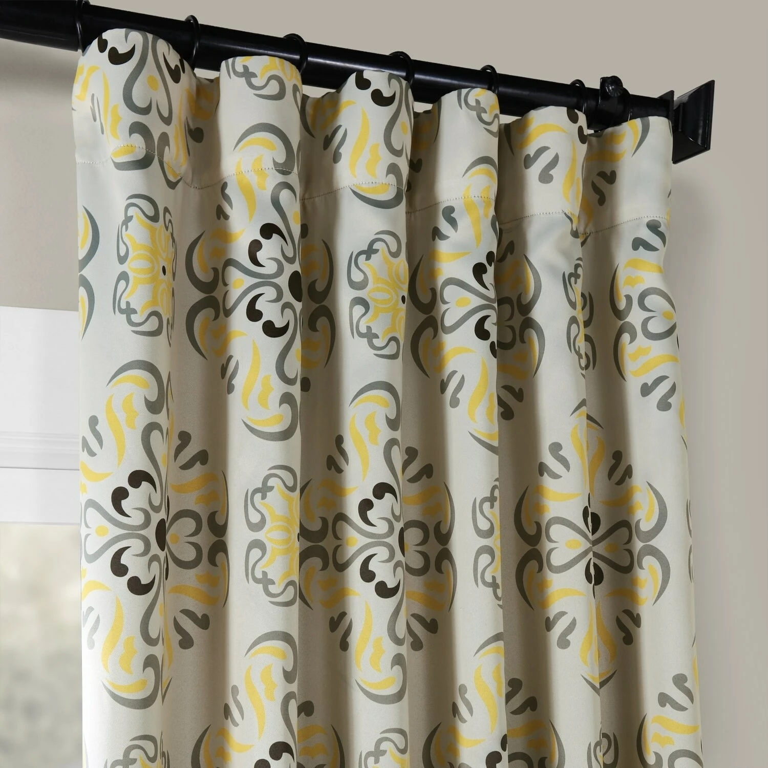 Coupon 🤩 Exclusive Fabrics Soliel Yellow/ Grey Damask Room Darkening Curtain Panel Pair (2 Panels) 🤩 4 Coupon 🤩 Exclusive Fabrics Soliel Yellow/ Grey Damask Room Darkening Curtain Panel Pair (2 Panels) 🤩 - Image 2