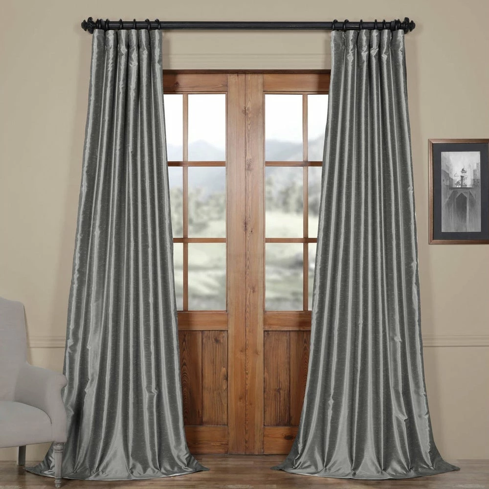 Wholesale 😍 Exclusive Fabrics Ex. Fabrics Storm Grey Faux Textured Dupioni Silk Curtain (1 Panel) ❤️ 3 Wholesale 😍 Exclusive Fabrics Ex. Fabrics Storm Grey Faux Textured Dupioni Silk Curtain (1 Panel) ❤️
