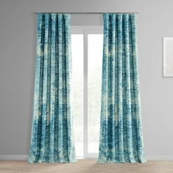 Outlet 🤩 Exclusive Fabrics Strata Printed Linen Textured Blackout Curtain (1 Panel) Strata Blue ❤️