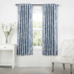 Promo 🔔 Exclusive Fabrics Tea Time China Blue 63 Inches Room Darkening Curtain Panel Pair (2 Panels) - 50x63 🔥