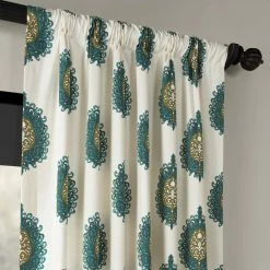 Budget ✨ Exclusive Fabrics Mayan Printed Cotton Curtain (1 Panel) Mayan Teal ✨ -Exclusive Fabrics SHOP Exclusive Fabrics Teal Mayan Printed Cotton Curtain Panel 1