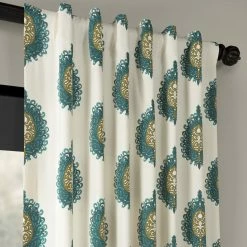 Budget ✨ Exclusive Fabrics Mayan Printed Cotton Curtain (1 Panel) Mayan Teal ✨ -Exclusive Fabrics SHOP Exclusive Fabrics Teal Mayan Printed Cotton Curtain Panel 2