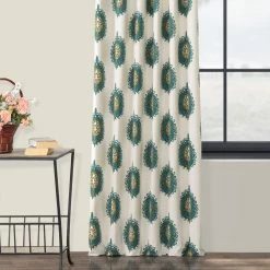 Budget ✨ Exclusive Fabrics Mayan Printed Cotton Curtain (1 Panel) Mayan Teal ✨ -Exclusive Fabrics SHOP Exclusive Fabrics Teal Mayan Printed Cotton Curtain Panel 4