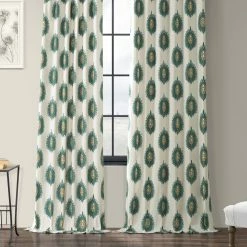 Budget ✨ Exclusive Fabrics Mayan Printed Cotton Curtain (1 Panel) Mayan Teal ✨ -Exclusive Fabrics SHOP Exclusive Fabrics Teal Mayan Printed Cotton Curtain Panel 5