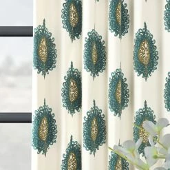 Budget ✨ Exclusive Fabrics Mayan Printed Cotton Curtain (1 Panel) Mayan Teal ✨ -Exclusive Fabrics SHOP Exclusive Fabrics Teal Mayan Printed Cotton Curtain Panel 8