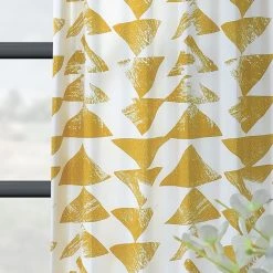 Outlet 🌟 Exclusive Fabrics Triad Printed Cotton Twill Curtain (1 Panel) Gold 💯 -Exclusive Fabrics SHOP Exclusive Fabrics Triad Gold Printed Cotton Twill Curtain Panel 10