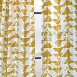 Outlet 🌟 Exclusive Fabrics Triad Printed Cotton Twill Curtain (1 Panel) Gold 💯 -Exclusive Fabrics SHOP Exclusive Fabrics Triad Gold Printed Cotton Twill Curtain Panel 11