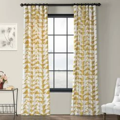 Outlet 🌟 Exclusive Fabrics Triad Printed Cotton Twill Curtain (1 Panel) Gold 💯 -Exclusive Fabrics SHOP Exclusive Fabrics Triad Gold Printed Cotton Twill Curtain Panel 2