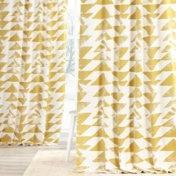 Outlet 🌟 Exclusive Fabrics Triad Printed Cotton Twill Curtain (1 Panel) Gold 💯
